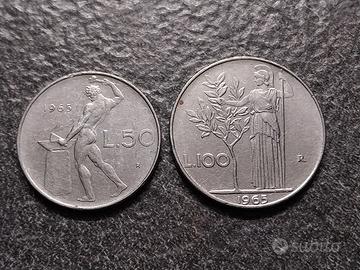 50 Lire Vulcano e 100 Lire Minerva 1965