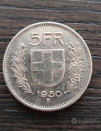 5 franchi svizzera 1950 argento 