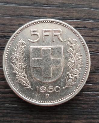 5 franchi svizzera 1950 argento 