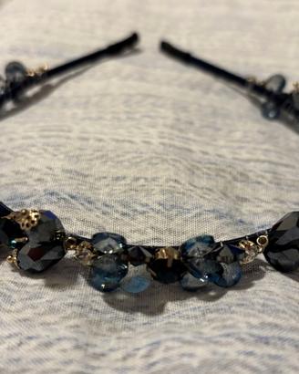 Cerchietto gioiello blu e nero con pietre decorati