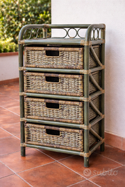 Cassettiera in bambù con 4 cassetti in vimini