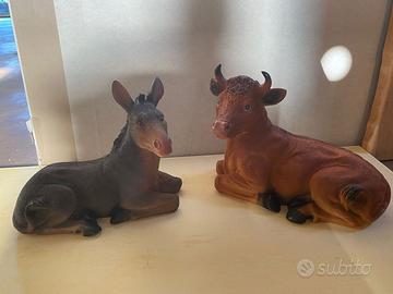 Statue  asino e bue per presepe