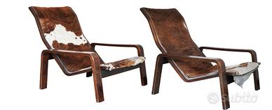 Coppia di poltrone lounge vintage in legno curvato