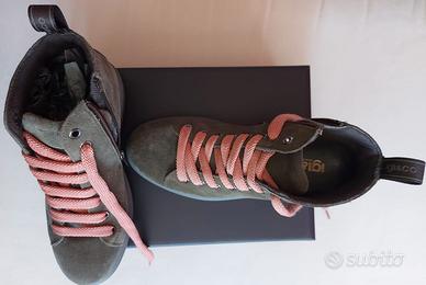 Scarponcini Igi&Co scamosciati verde,lacci rosa 36