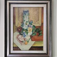 Dipinto a olio su tela Natura morta con ritratto