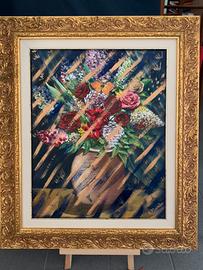 Vaso con fiori- dipinto ad olio, originale.