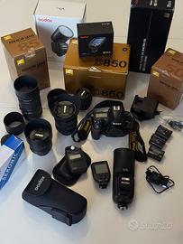 Kit Nikon D850+ ottiche + flash Godox +esposimetro