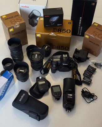 Kit Nikon D850+ ottiche + flash Godox +esposimetro