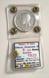 5 lire 1928 SPL con perizia