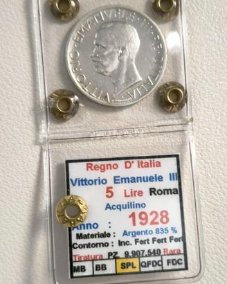 5 lire 1928 SPL con perizia