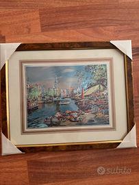 Quadro porticciolo con cornice marrone 15x10