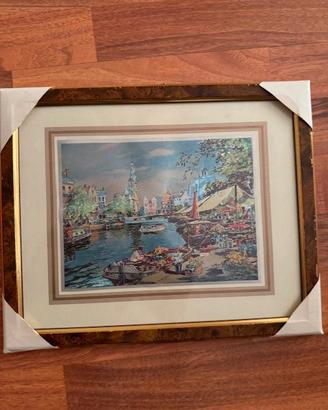 Quadro porticciolo con cornice marrone 15x10
