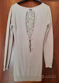 Maglione lungo panna-beige con pizzo dietro TG S/M
