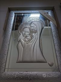 Icona Sacra famiglia in argento con cornice 50x70
