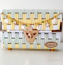 Pochette in fettuccia similpelle gialla e verde 