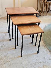 Set di 3 tavolini impilabili in legno e ferro batt