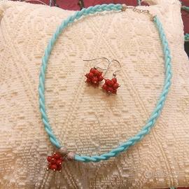 Orecchini e collana argento caucciù turchese nero