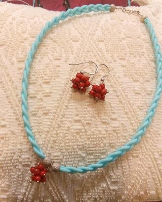 Orecchini e collana argento caucciù turchese nero