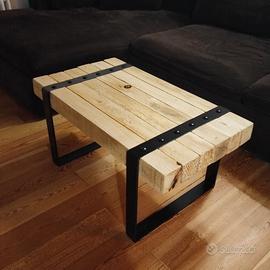 Tavolino salotto fatto a mano – nuovo – legno e fe