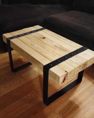 Tavolino salotto fatto a mano – nuovo – legno e fe