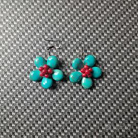 Orecchini artigianali color turchese/rosso