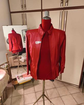 Giubbino pelle vera donna rosso sartoriale XS