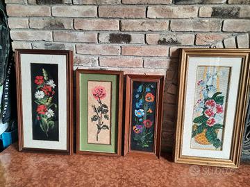 quadri fiori ricamati a mano 
