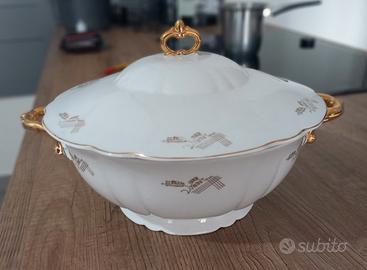 Zuppiera Vintage decorata in oro zecchino