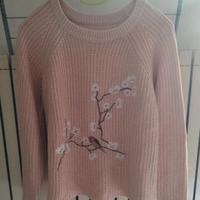 Maglione donna rosa con ricamo