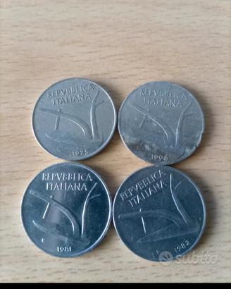 4 monete 10 lire 1975/81/82/90 