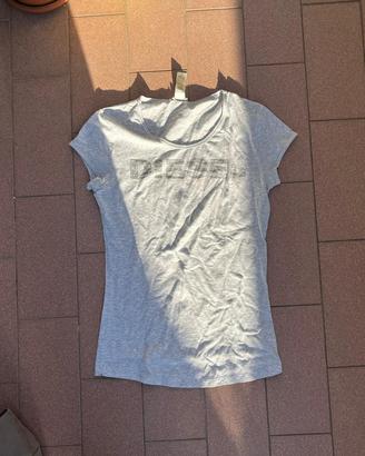 T-shirt Diesel donna grigia con logo taglia S