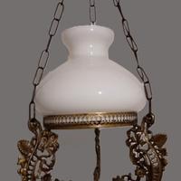 Lampadario a sospensione in bronzo e vetro usato