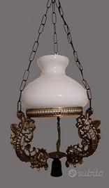 Lampadario a sospensione in bronzo e vetro usato