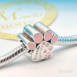 Charm argento 925 zampetta cuoricini love dog cat 