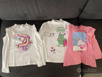 3 Maglie Lupetto Bambina Maniche Lunghe Unicorni