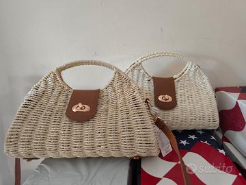 Borsa bauletto donna in Vimini Beige e panna 
