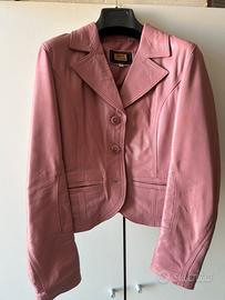 Giacca donna vera pelle rosa vintage taglia 44