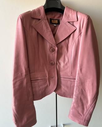 Giacca donna vera pelle rosa vintage taglia 44