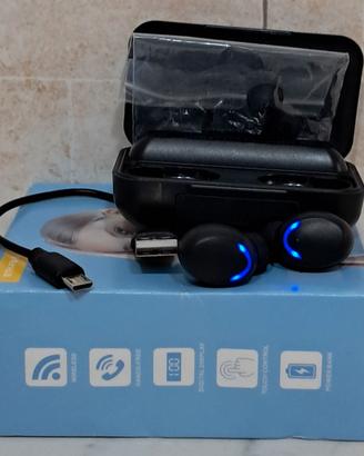 CUFFIE AURICOLARI BLUETOOTH CON CUSTODIA RCARICA