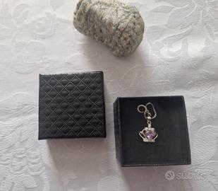 ✨ Collana Argento – Pendente Corona Viola con Stra