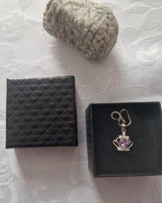 ✨ Collana Argento – Pendente Corona Viola con Stra