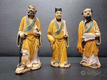 3 Statuette Mudmen dell’antica Cina parzialmente s