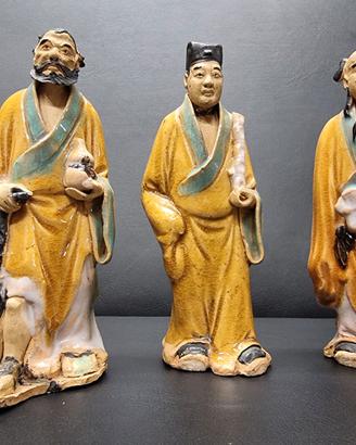 3 Statuette Mudmen dell’antica Cina parzialmente s