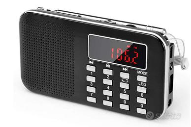 Radio AM/FM portatile nera ricaricabile da 800 mAh