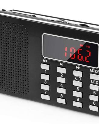Radio AM/FM portatile nera ricaricabile da 800 mAh