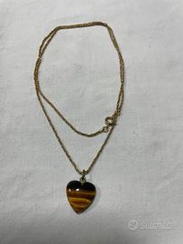 Collana ciondolo cuore occhio di tigre