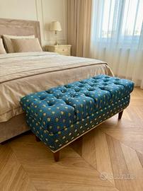 Panca Pouf Capitonné Vintage - Blu e Oro - Regency