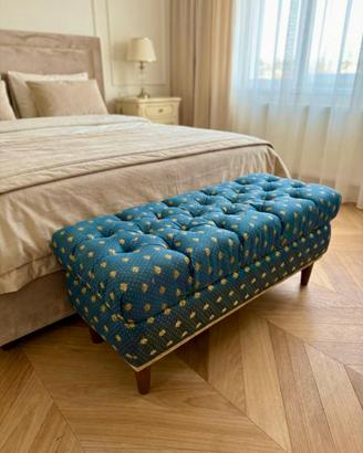 Panca Pouf Capitonné Vintage - Blu e Oro - Regency
