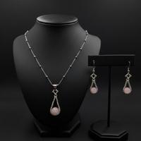 Collana Orecchini vintage 800 gemme quarzo rosa