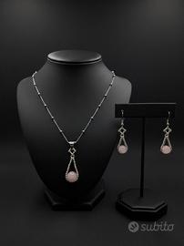 Collana Orecchini vintage 800 gemme quarzo rosa